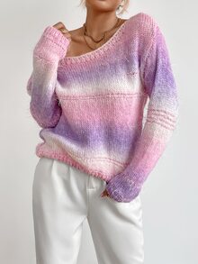 漸層船領套頭毛衣 - 彩色 - 查看 5