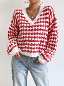 SHEIN EZwear 滿版圖案落肩袖套頭毛衣 - 彩色 - 查看 5