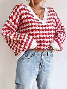 SHEIN EZwear 滿版圖案落肩袖套頭毛衣 - 彩色 - 查看 6