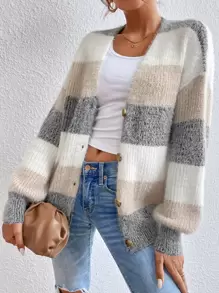 SHEIN Frenchy Nữ Cardigans Nút phía trước Khối Màu Giải trí - Nhiều màu - Xem 1