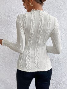 SHEIN Frenchy Áo thun nữ Xù nhỏ màu trơn Giải trí - trắng - Xem 2