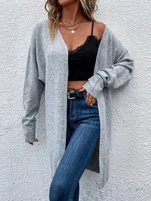 SHEIN Unity Áo khoác cardigan thiết kế giản dị thả vai - Xám - Xem 6