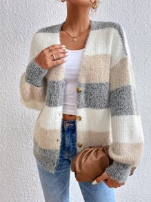 SHEIN Frenchy Nữ Cardigans Nút phía trước Khối Màu Giải trí - Nhiều màu - Xem 3