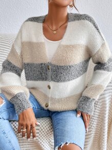 SHEIN Frenchy Nữ Cardigans Nút phía trước Khối Màu Giải trí - Nhiều màu - Xem 4