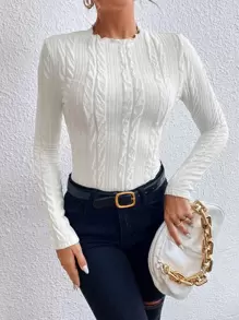 SHEIN Frenchy Áo thun nữ Xù nhỏ màu trơn Giải trí - trắng - Xem 4