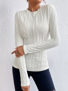 SHEIN Frenchy Áo thun nữ Xù nhỏ màu trơn Giải trí - trắng - Xem 5