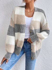 SHEIN Frenchy Nữ Cardigans Nút phía trước Khối Màu Giải trí - Nhiều màu - Xem 6