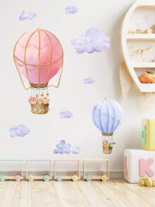 Hot Air Balloon & Cloud Pattern Wall Sticker - Multicolor - View 1