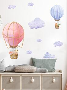 Hot Air Balloon & Cloud Pattern Wall Sticker - Multicolor - View 2