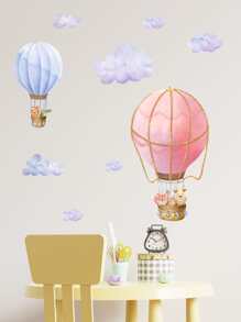 Hot Air Balloon & Cloud Pattern Wall Sticker - Multicolor - View 3