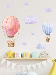 Hot Air Balloon & Cloud Pattern Wall Sticker - Multicolor - View 4