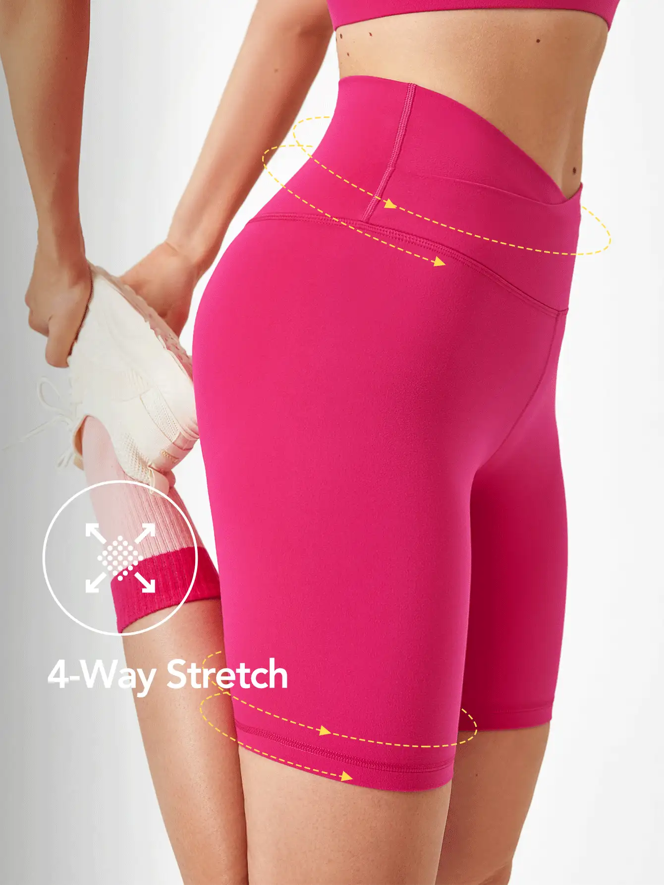 GLOWMODE 8" FeatherFit™ Crossover Cycling Shorts Breathable Cycling Running Gym Workout - Tropical Pink - View 6