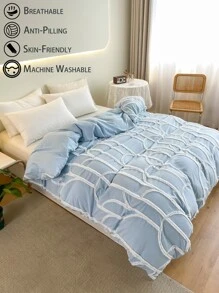 Raw Trim Duvet Cover Set Without Filler - Blue - View 5