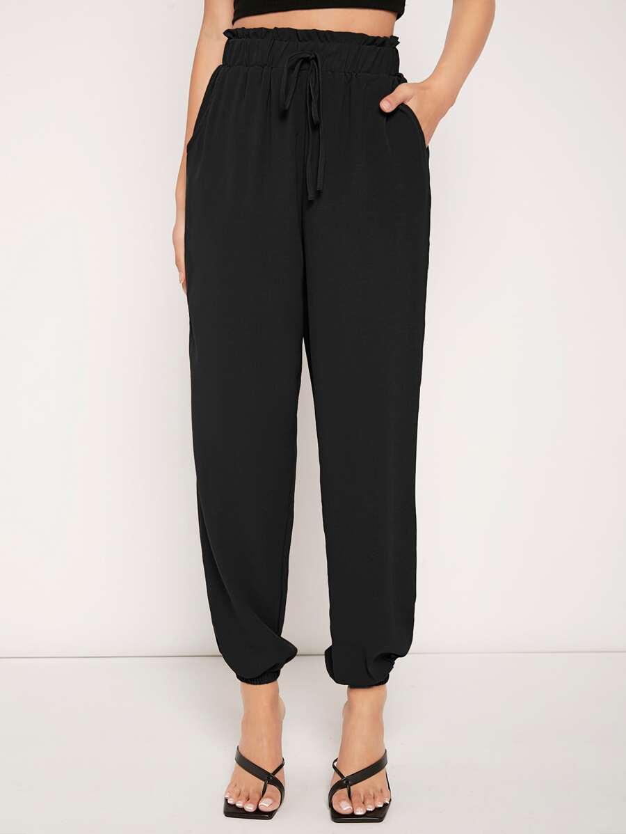 SHEIN LUNE Quần nữ Dây kéo Túi Quần paper-bag màu trơn Giải trí