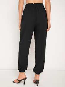 SHEIN LUNE Quần nữ Dây kéo Túi Quần paper-bag màu trơn Giải trí - màu đen - Xem 3