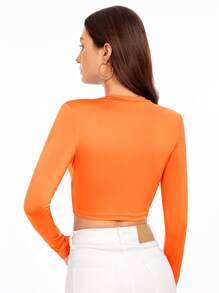 SHEIN Essnce Áo thun nữ màu trơn Giải trí - trái cam - Xem 3