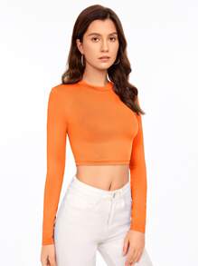 SHEIN Essnce Áo thun nữ màu trơn Giải trí - trái cam - Xem 4