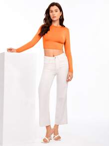 SHEIN Essnce Áo thun nữ màu trơn Giải trí - trái cam - Xem 5