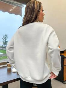 EURMUSE Áo trễ vai họa tiết slogan - trắng - Xem 2