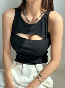 DAZY Camiseta Sin Mangas Con Recorte En El Frente - Negro - Ver 1