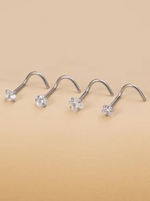 4pcs/set Simple & Stylish Cubic Zirconia Decor Nose Stud For Women And Men, Punk Piercing, A Fashionable Body Jewelry Gift For Any Occasion - Clear - View 1