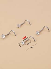4pcs/set Simple & Stylish Cubic Zirconia Decor Nose Stud For Women And Men, Punk Piercing, A Fashionable Body Jewelry Gift For Any Occasion - Clear - View 3