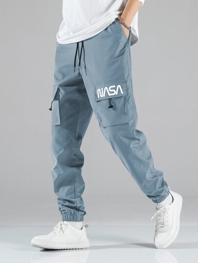 Guys Letter Graphic Drawstring Cargo Pants