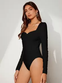 BizChic Body escote corazón fruncido con textura ropa de trabajo - Negro - Ver 6