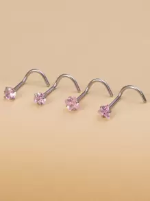 4 piezas de aretes de nariz / tragus de circonita cúbica rosa