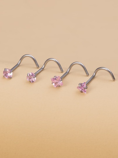 4pcs Pink Cubic Zirconia Nose Studs / Tragus Earrings