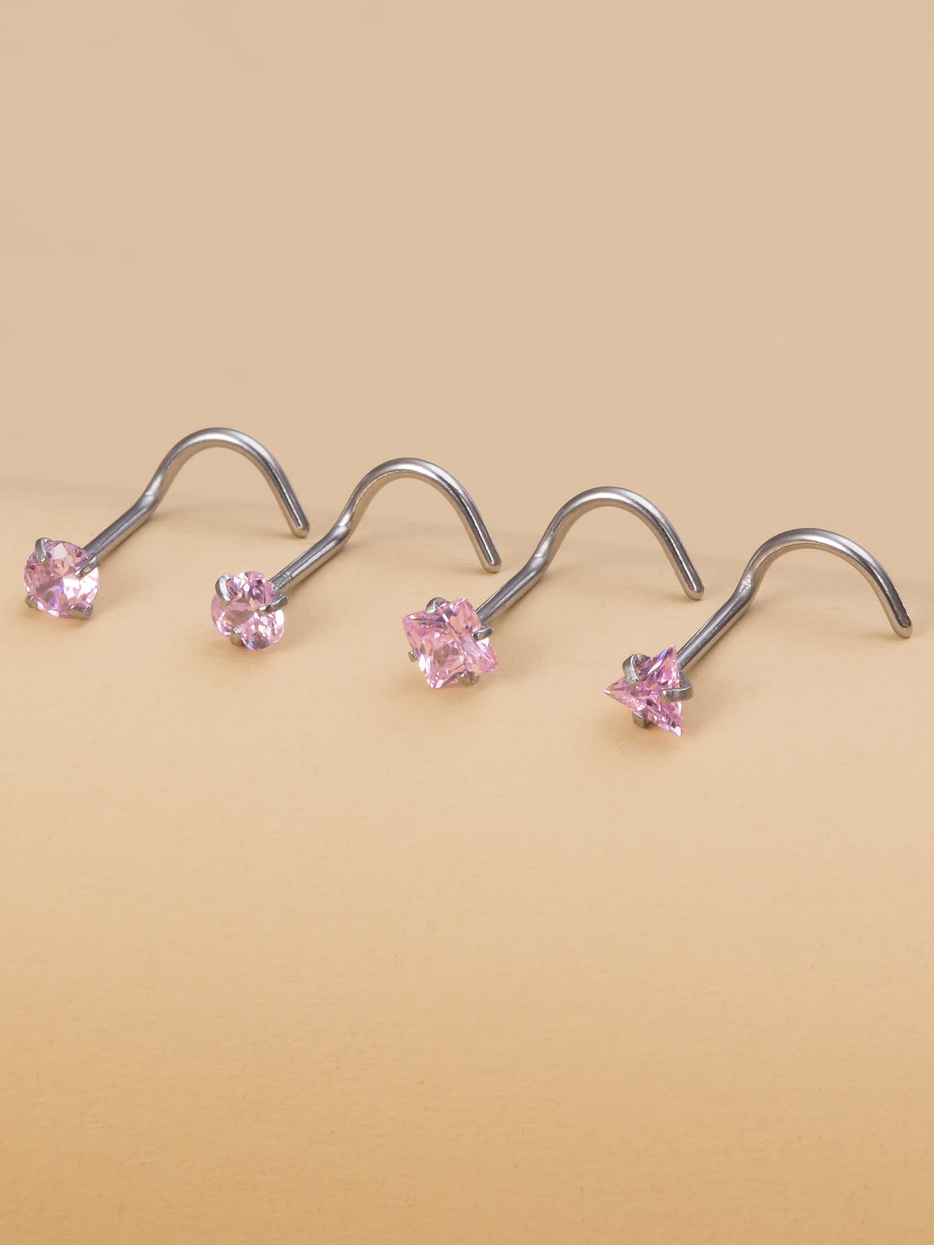4 piezas de aretes de nariz / tragus de circonita cúbica rosa
