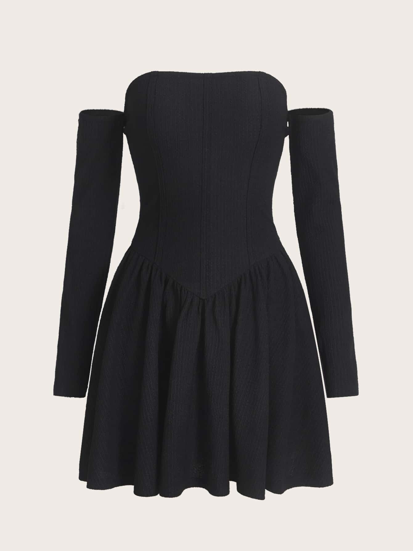 SHEIN MOD Off Shoulder Ruffle Hem Dress Without Belt - Black - View 1