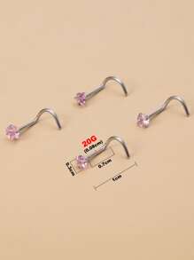 4 piezas de aretes de nariz / tragus de circonita cúbica rosa