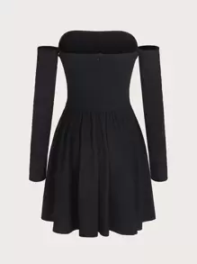 SHEIN MOD Off Shoulder Ruffle Hem Dress Without Belt - Black - View 2