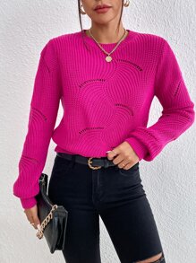 SHEIN Essnce 圓領網眼針織套頭毛衣 - 玫紅色 - 查看 6