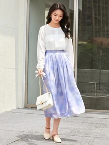 MOTF PREMIUM VISCOSE PRINTED FLOWY SKIRT - Lilac Purple - View 6