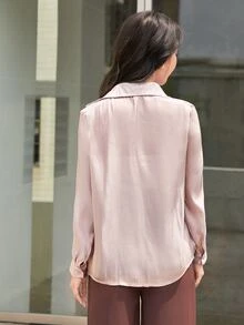 Satin Button Through Shirt - Mauve Purple - View 2