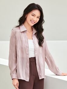 Satin Button Through Shirt - Mauve Purple - View 3