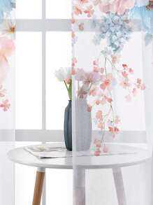 1pc Watercolor Floral Pattern Decorative Sheer Curtain - Multicolor - View 3