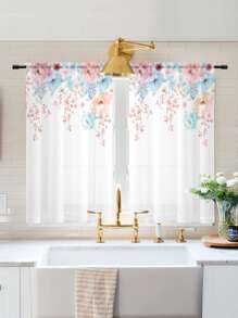1pc Watercolor Floral Pattern Decorative Sheer Curtain - Multicolor - View 5