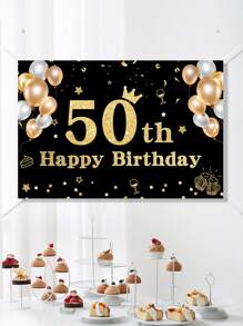 1pc Balloon & Number Pattern Vải Nền Tiệc Sinh Nhật - Nhiều màu - Xem 1