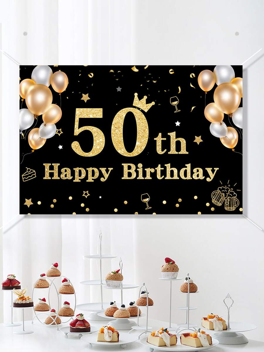 1pc Balloon & Number Pattern Vải Nền Tiệc Sinh Nhật - Nhiều màu - Xem 1