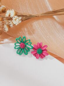 花朵設計耳釘 - 彩色 - 查看 1