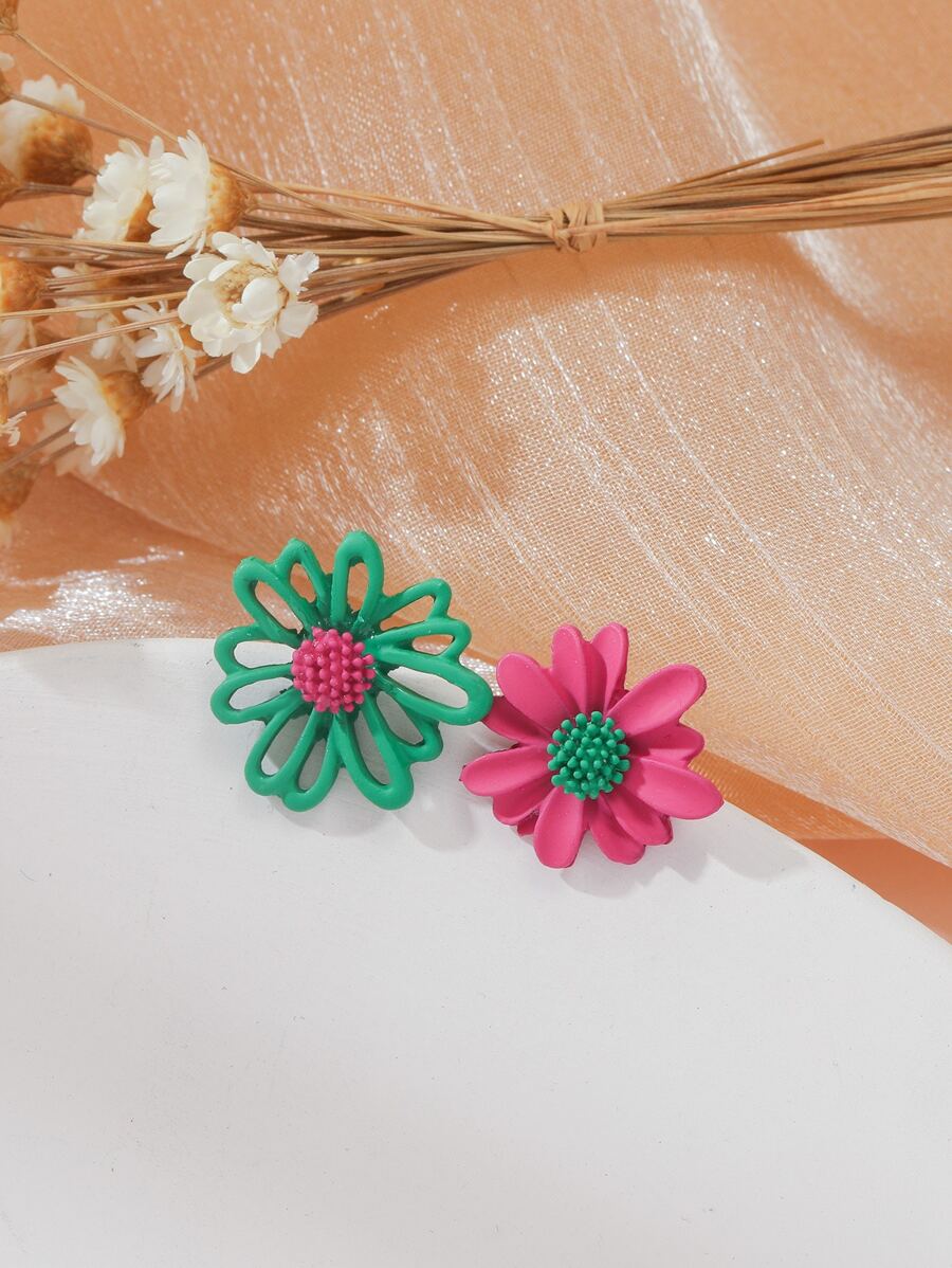 花朵設計耳釘 - 彩色 - 查看 1