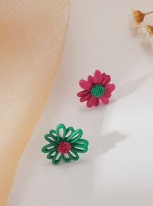 花朵設計耳釘 - 彩色 - 查看 2
