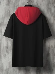 Manfinity Homme 男士反光字母圖案雙色抽繩連帽T恤 - 黑色 - 查看 2