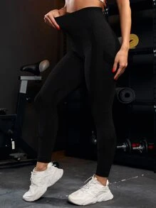 Yoga Basic Xà cạp phòng tập thể dục liền mạch Kiểm soát bụng siết mông Quần thể thao - màu đen - Xem 2