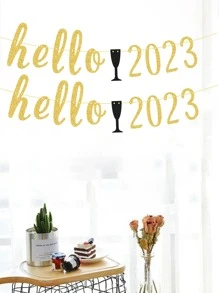 1pc Glitter Year Number & Letter Graphic Pull Flag