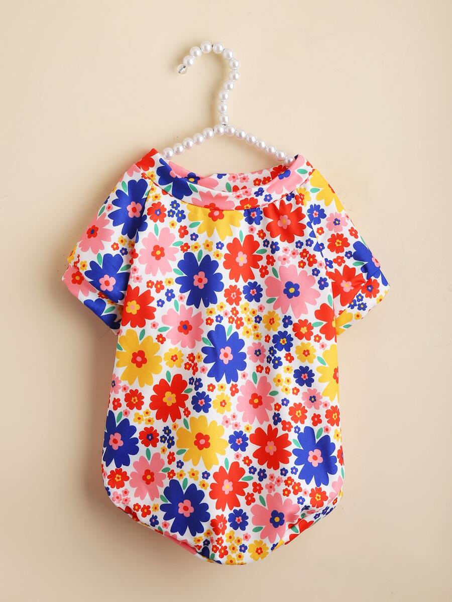 1pc Floral Print Pet Tee - Multicolor - View 1