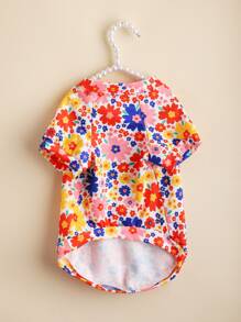 1pc Floral Print Pet Tee - Multicolor - View 3